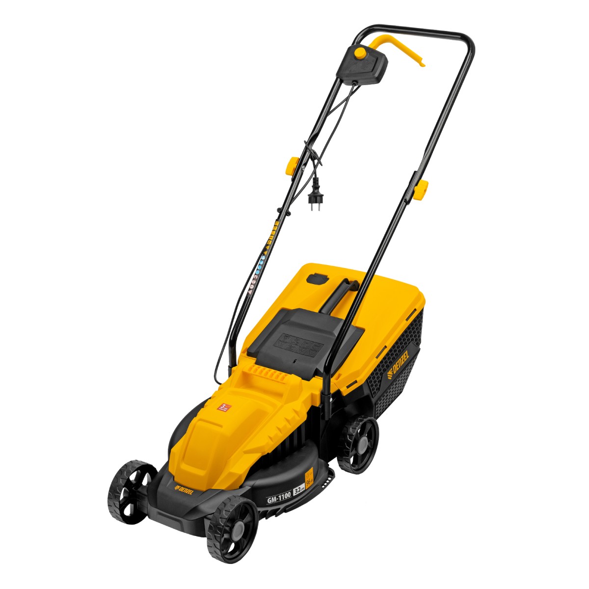 картинка Газонокосилка электрическая GM-1100, 1100 Вт, шир. 32 см, 3 уров., травосб. 30 л Denzel