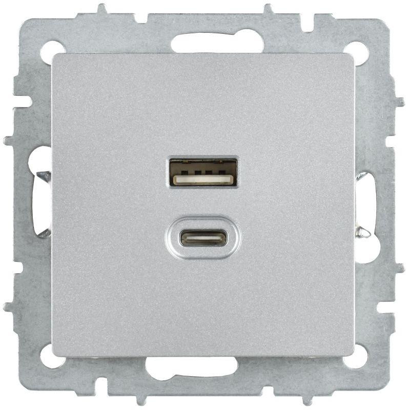 Розетка СП BRITE USB A+C 45Вт высокоск. заряд. РЮ11-2-БрА алюм. IEK BR-U22-045-K47