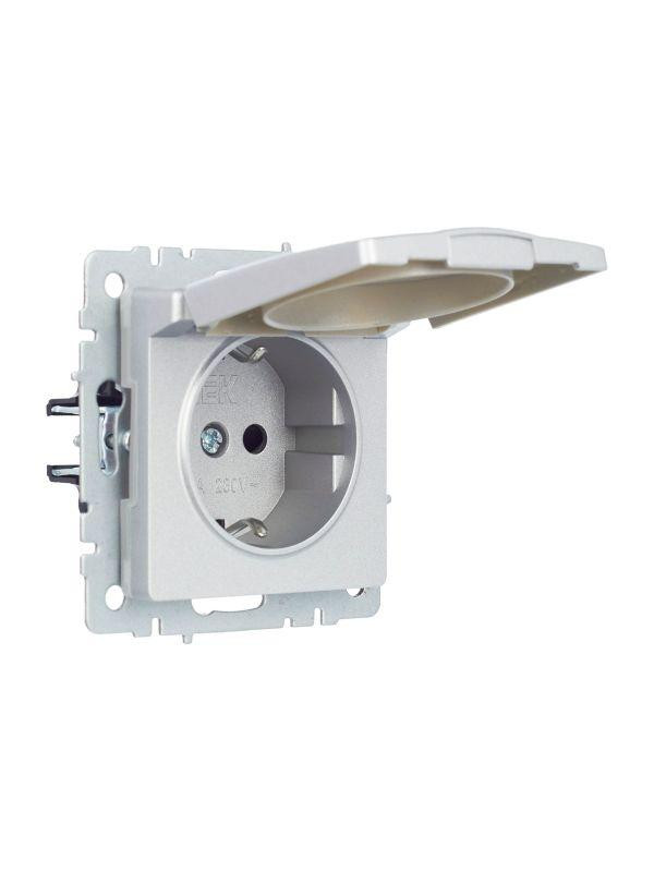картинка Розетка BRITE РСбш10-3-44-БрА 16А IP44 с заземл. защ. шторки с крышкой механизм алюм. IEK BR-R16-16-44-K47