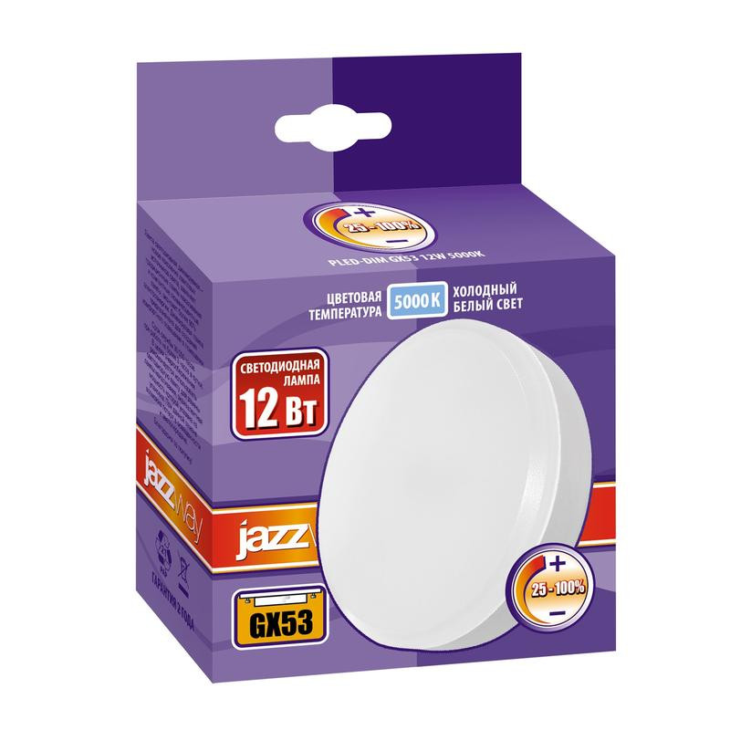 картинка Лампа светодиодная PLED-DIM 12Вт таблетка 5000К холод. бел. GX53 JazzWay 5018426