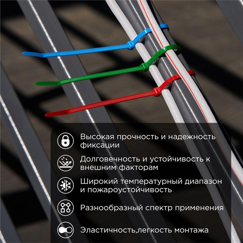 картинка Хомут кабельный 3.6х200 нейл. разноцвет. (уп.25шт) Rexant 07-0208-25