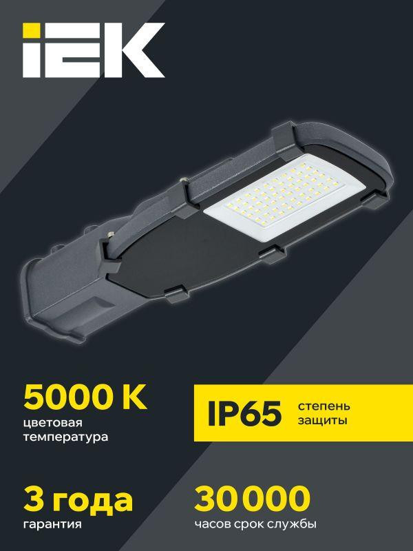 картинка Светильник светодиодный ДКУ 1002-30Д 5000К IP65 уличный консольный сер. IEK LDKU0-1002-030-5000-K03