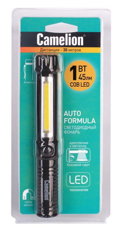 Фонарь-ручка LED51521 COB LED + 1Вт LED 3хR03 магнит клипса пластик. черн. (блист.) Camelion 13361