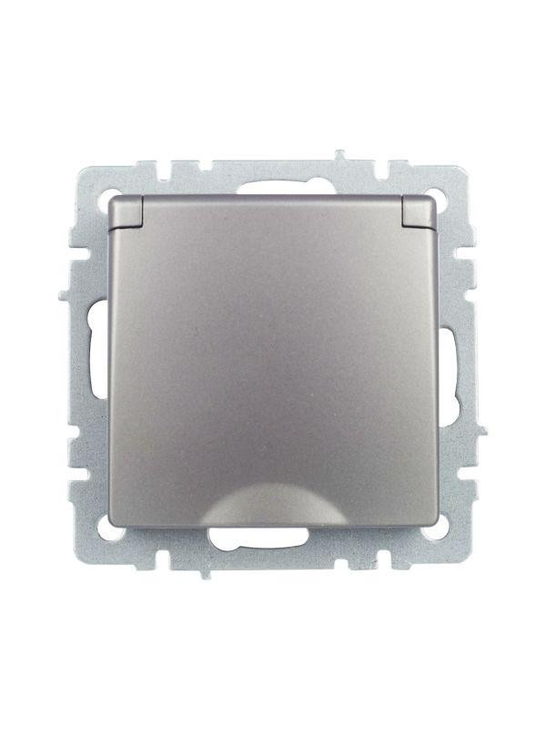 картинка Розетка BRITE РСбш10-3-БрС 16А IP20 с заземл. защ. шторки с крышкой механизм сталь IEK BR-R16-16-K46