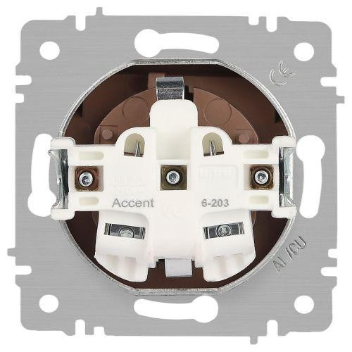 Розетка 1-м СП Accent 6-203-10 16А IP20 250В 2P+E Schuko с крышкой AL/CU венге Intro Б0063454