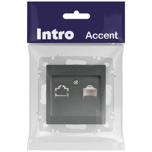 картинка Розетка компьютерная 1-м СП Accent 6-303-07 RJ45 IP20 графит Intro Б0063638