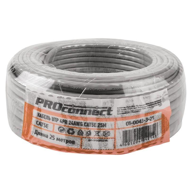 картинка Кабель витая пара U/UTP кат.5E 4х2х24AWG медь сер. (уп.25м) PROCONNECT 01-0043-3-25
