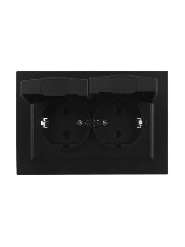 картинка Розетка 2-м СП BRITE РСбш12-3-44-БрЧ 16А в сборе IP44 с крышкой черн. IEK BR-R26-16-44-K02-F