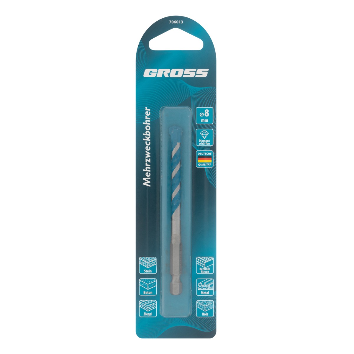 картинка Сверло универсальное, Multipurpose PRO, 6-гр. хвостовик, 8мм Gross