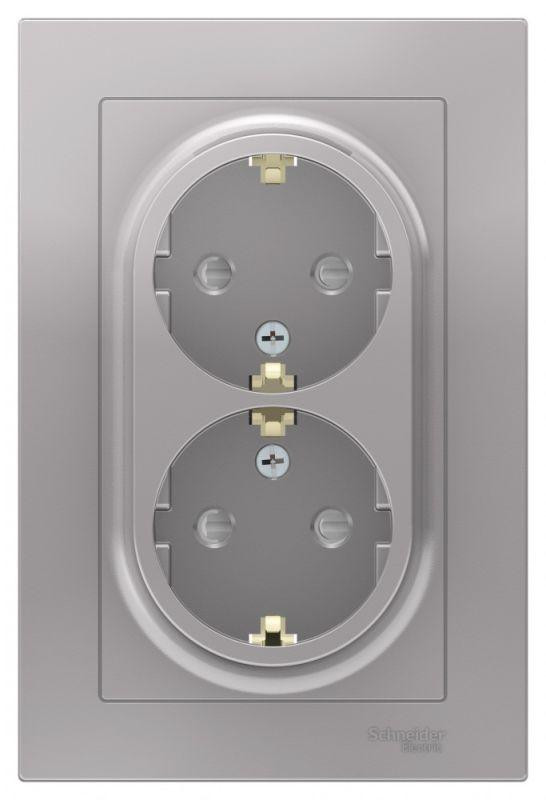 картинка Розетка 2-м СП AtlasDesign 16А IP20 с заземл. защ. шторки в сборе алюм. SE ATN000326