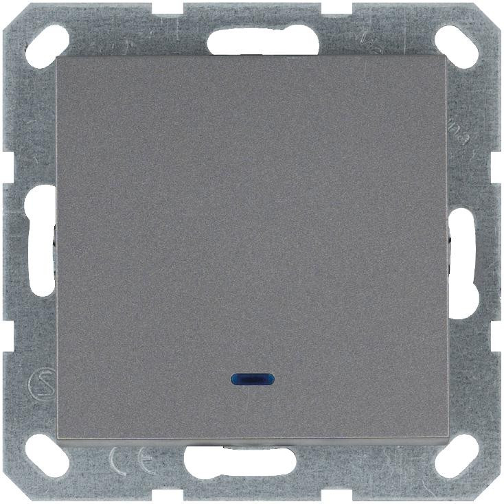 Переключатель проходной 1-кл. 10А IP20 с подсветкой механизм алюм. Jasmart G3012NS