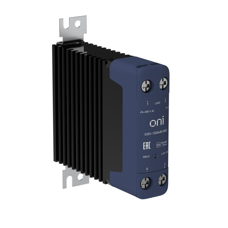 Реле твердотельное SSR1 15А 4-32В DC 24-480В AC с радиатором ONI SSR1-15DA480-RAD