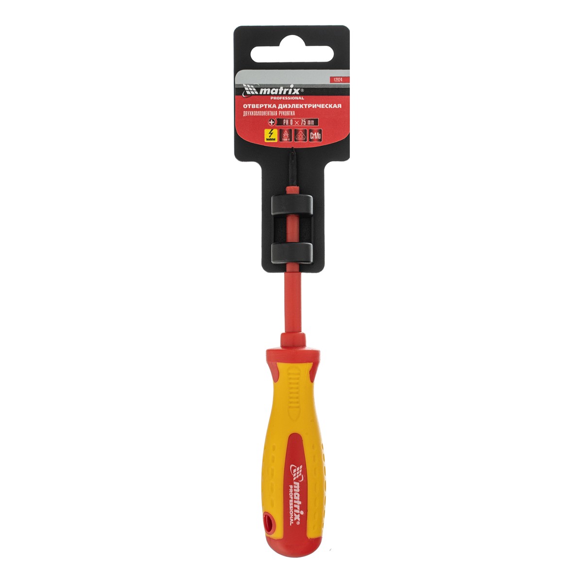 картинка Отвертка Insulated, PH0 x 75 мм, CrMo, до 1000 В, двухкомпонентная рукоятка Matrix Professional