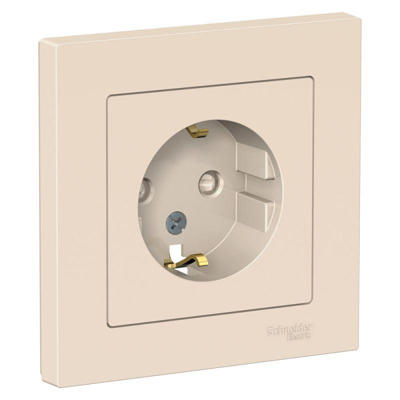 картинка Розетка 1-м СП AtlasDesign 16А IP20 с заземл. защ. шторки в сборе беж. SE ATN000244