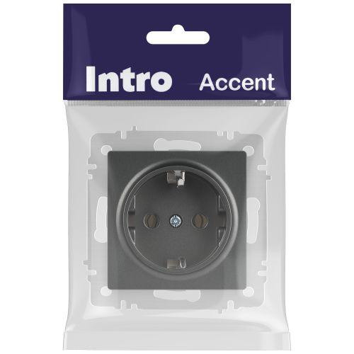 картинка Розетка 1-м СП Accent 6-202-07 16А IP20 250В 2P+E Schuko графит Intro Б0063697