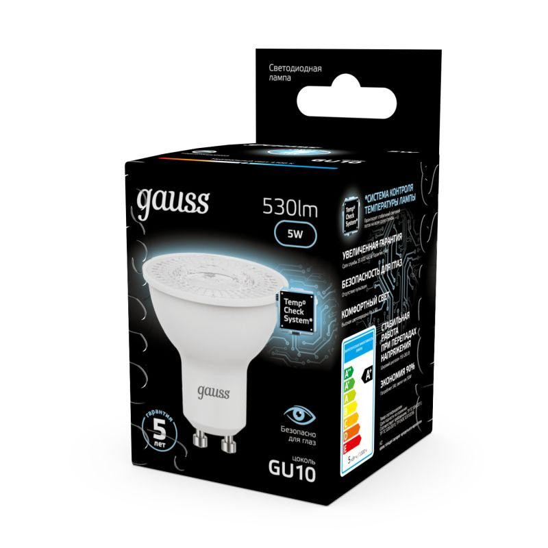 картинка Лампа светодиодная Black 5Вт MR16 софит 4100К нейтр. бел. GU10 530лм GAUSS 101506205