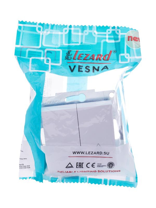 картинка Переключатель проходной 2-кл. СП Vesna механизм бел. LEZARD 742-0288-106
