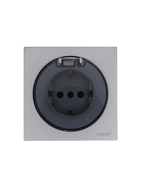 Розетка 1-м СП OSEN IP44 с заземл. с крышкой ПБТ механизм сер. матов. LEZARD 743-7488-123BIPCH