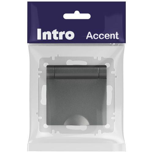 картинка Розетка 1-м СП Accent 6-203-07 16А IP20 250В 2P+E Schuko с крышкой AL/CU графит Intro Б0063441