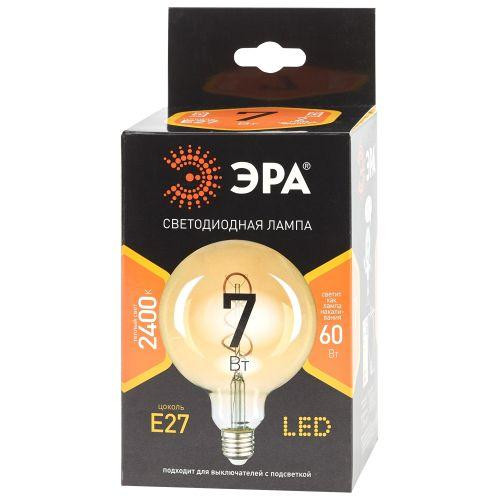 картинка Лампа светодиодная филаментная F-LED G95-7W-824-E27 7Вт G95 шар золотая 2400К спирал. тепл. бел. E27 Эра Б0047663